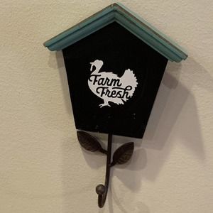 Farmhouse Decorative Wall Hooks, Shaped like a birdhouse w/"Farm Fresh"  Turkey